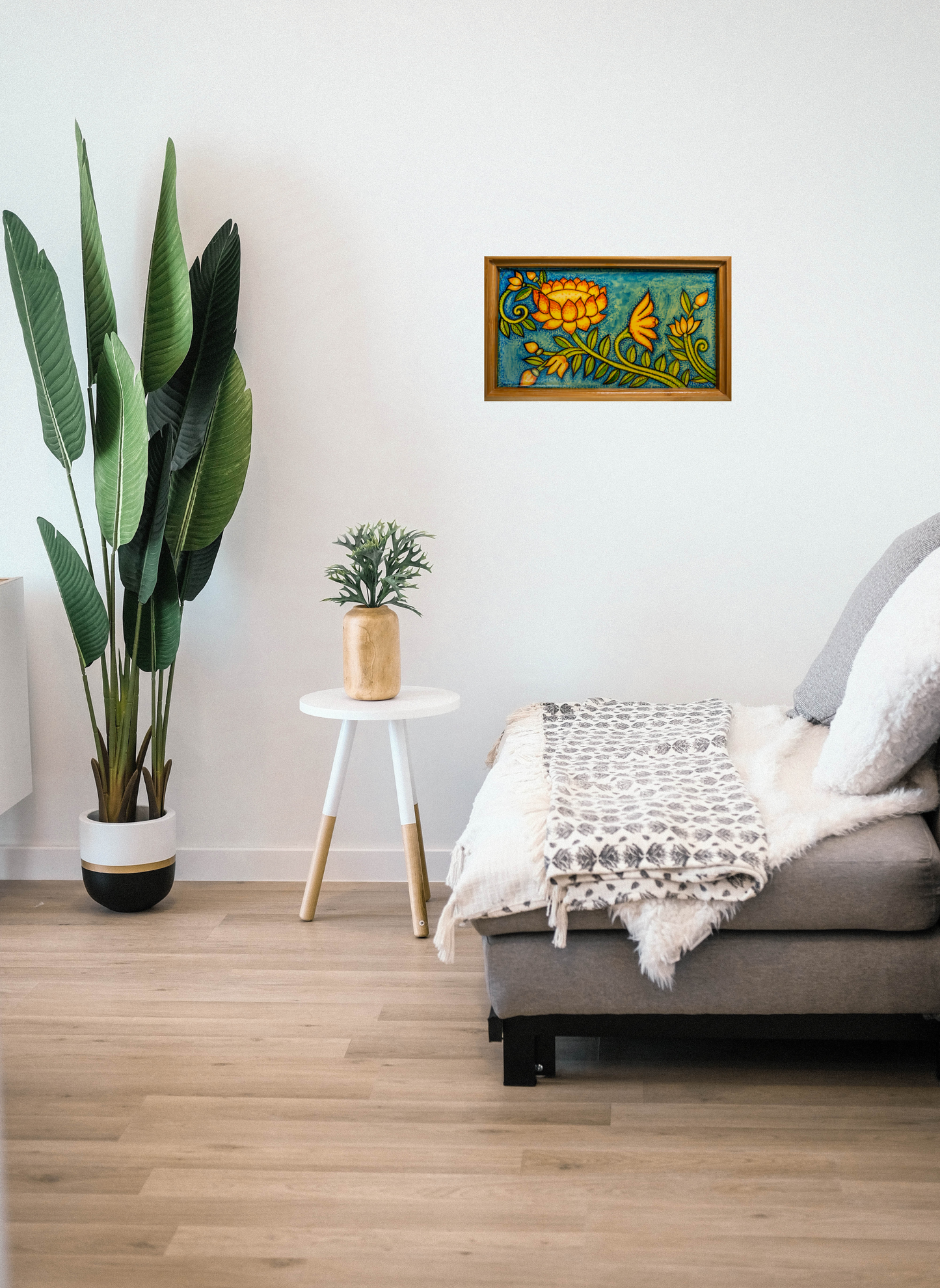 Swaying Lotus - Pen Tray - Kerala Mural (Wood base)