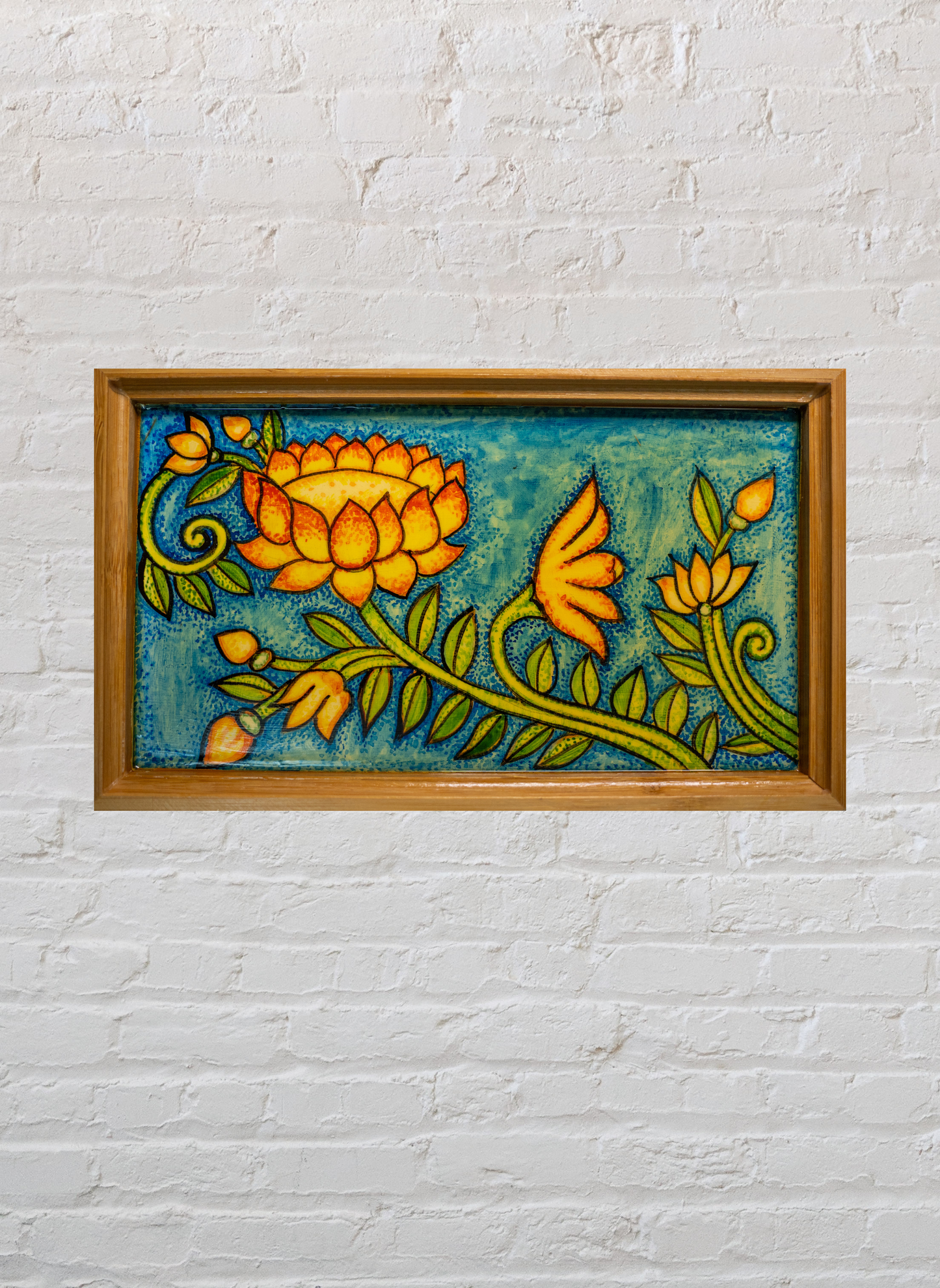 Swaying Lotus - Pen Tray - Kerala Mural (Wood base)