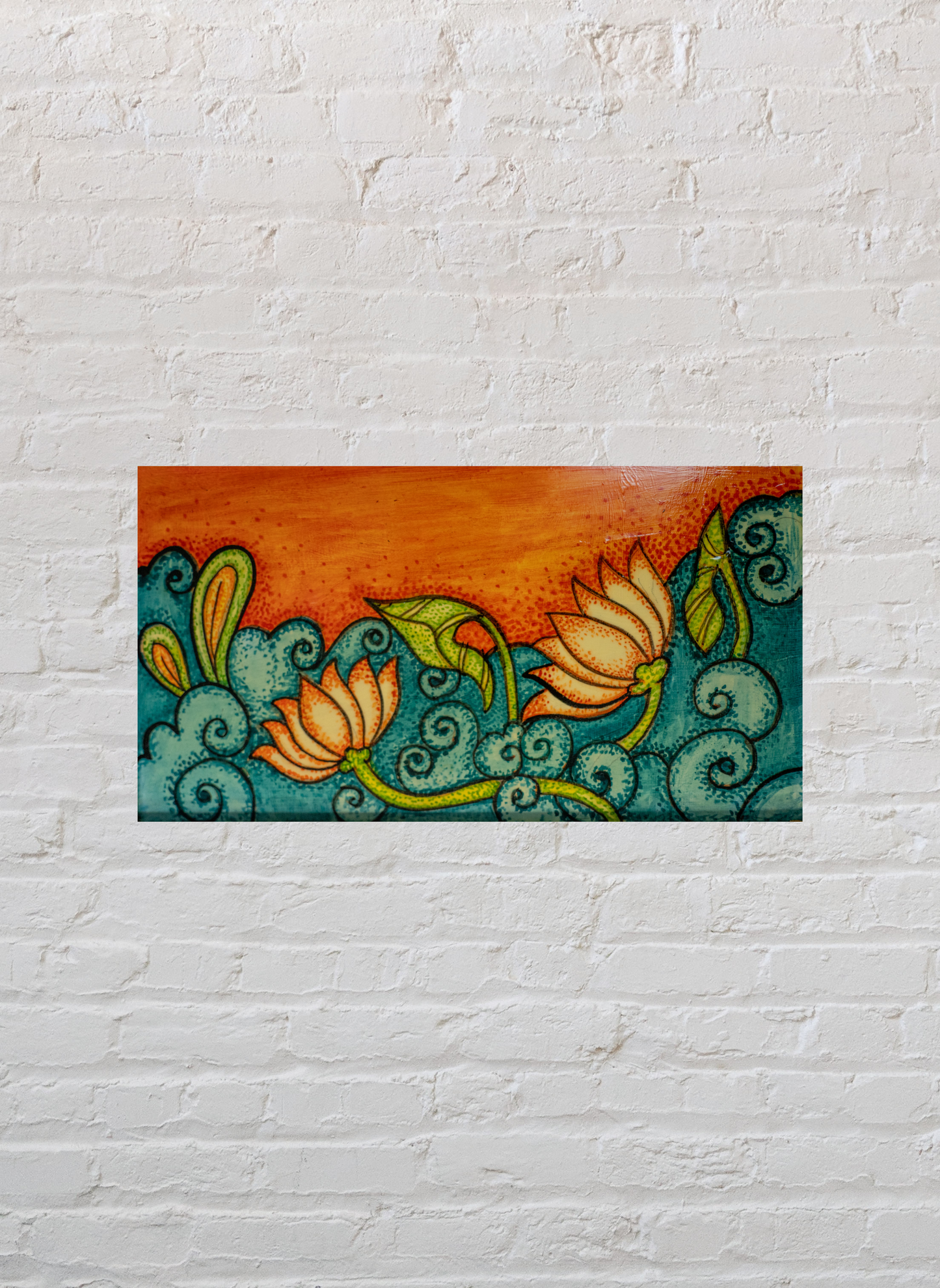 Fighting Lotus - Pen Tray - Kerala Mural (Wood base)