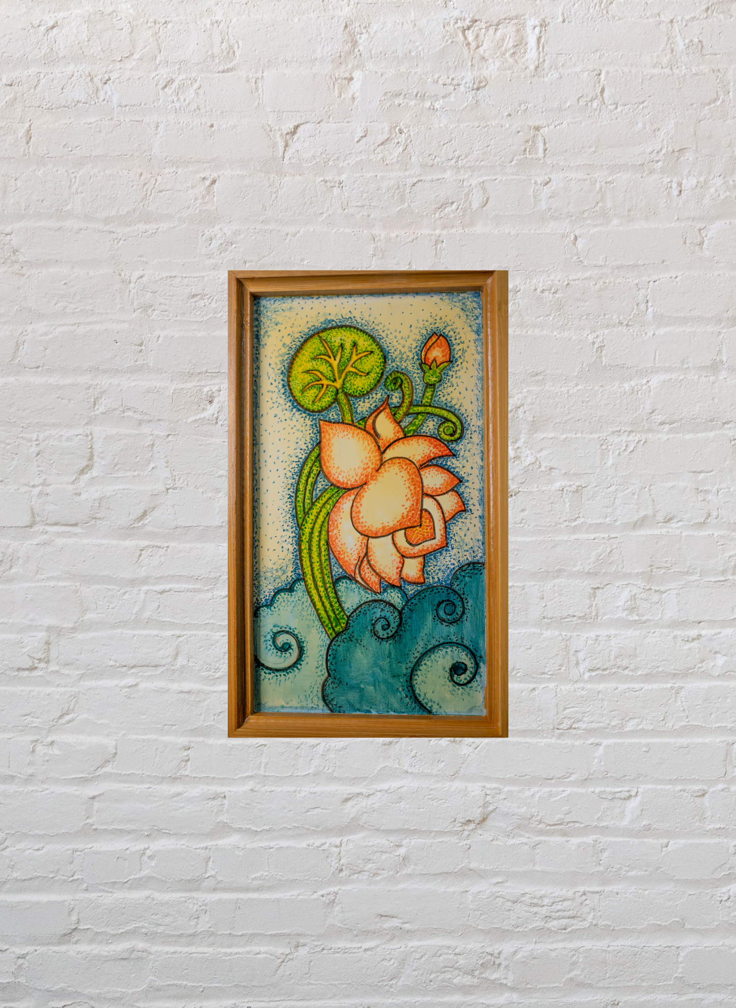 Falling Lotus - Pen Tray - Kerala Mural (Wood base)