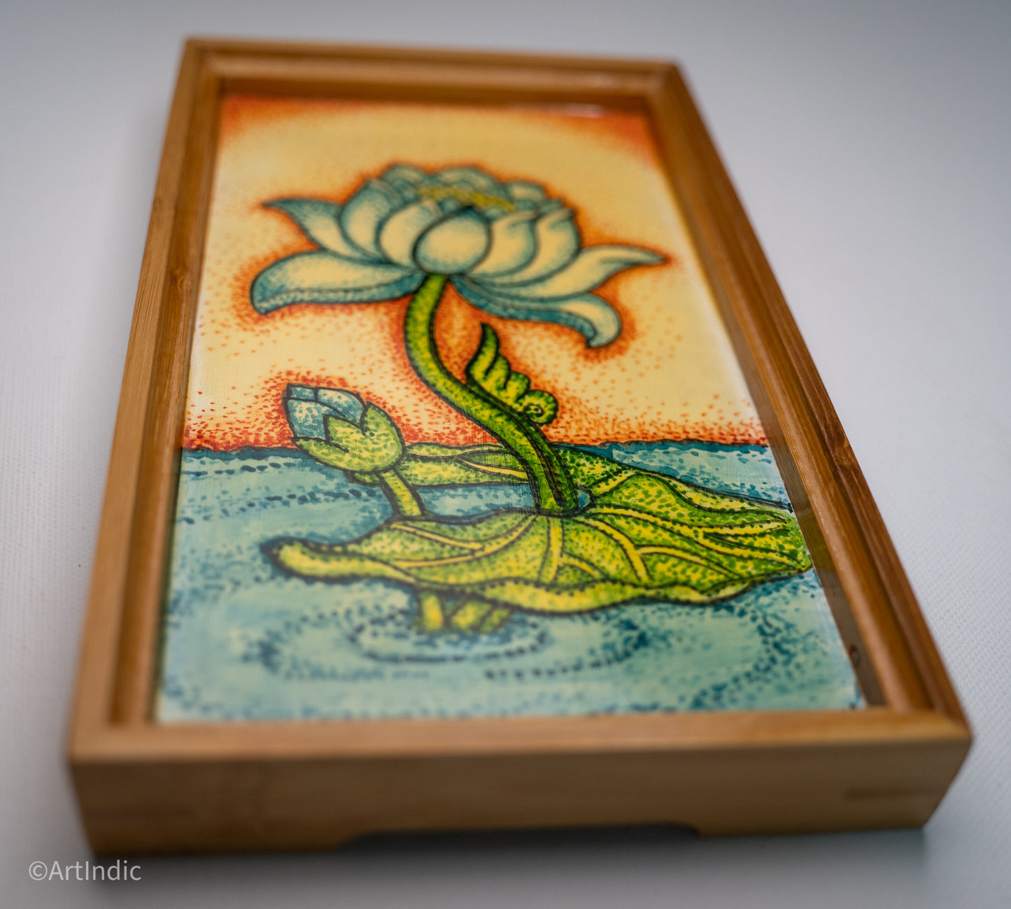 Standing Lotus - Pen Tray - Kerela Mural (Wood base)