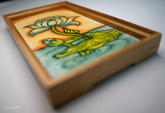 Standing Lotus - Pen Tray - Kerela Mural (Wood base)