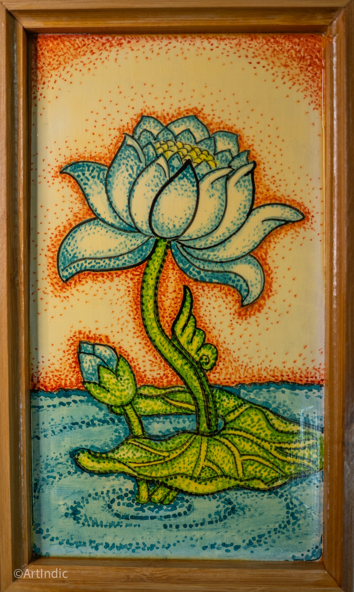 Standing Lotus - Pen Tray - Kerela Mural (Wood base)