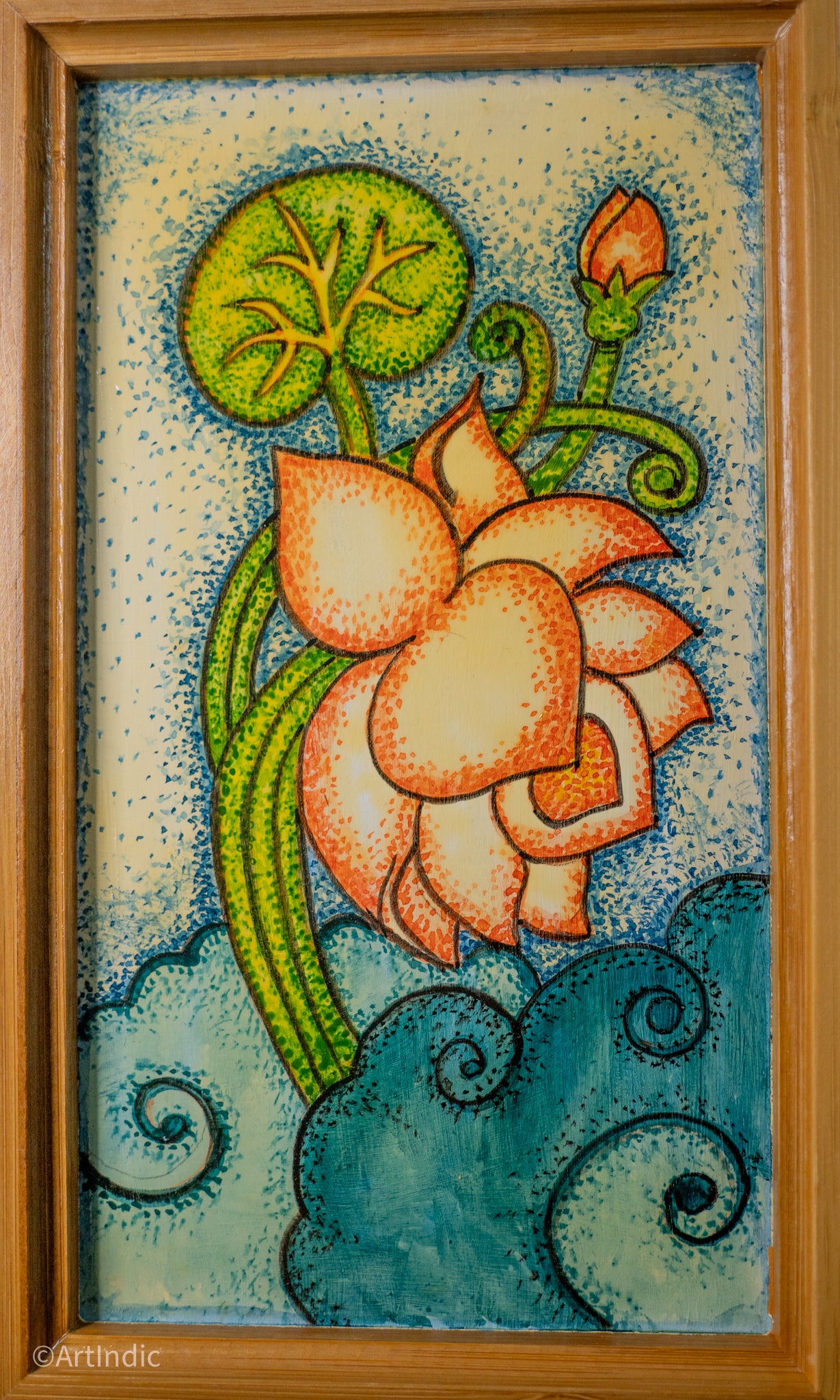 Falling Lotus - Pen Tray - Kerala Mural (Wood base)