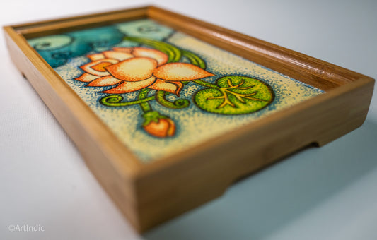 Falling Lotus - Pen Tray - Kerala Mural (Wood base)