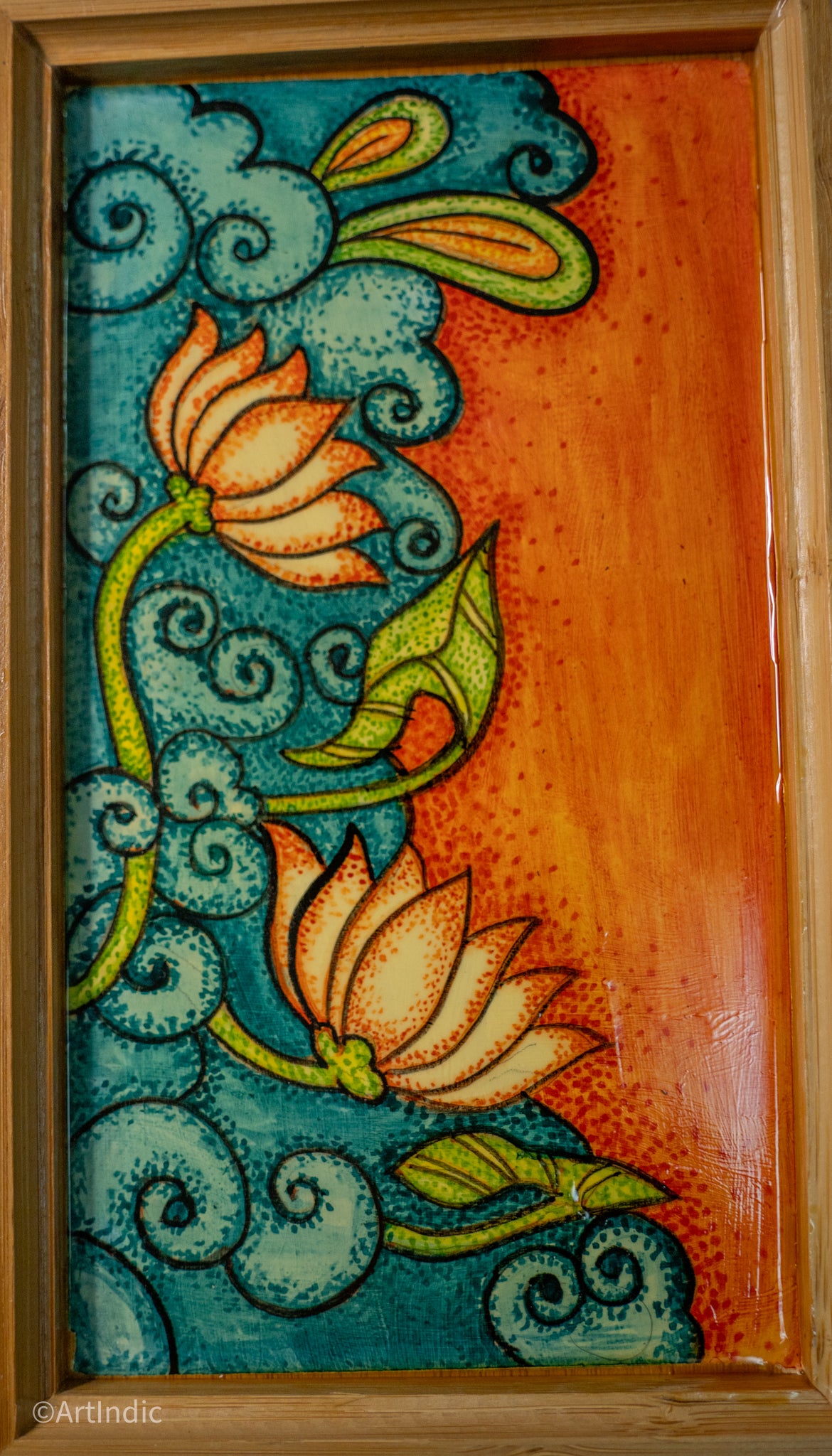 Fighting Lotus - Pen Tray - Kerala Mural (Wood base)