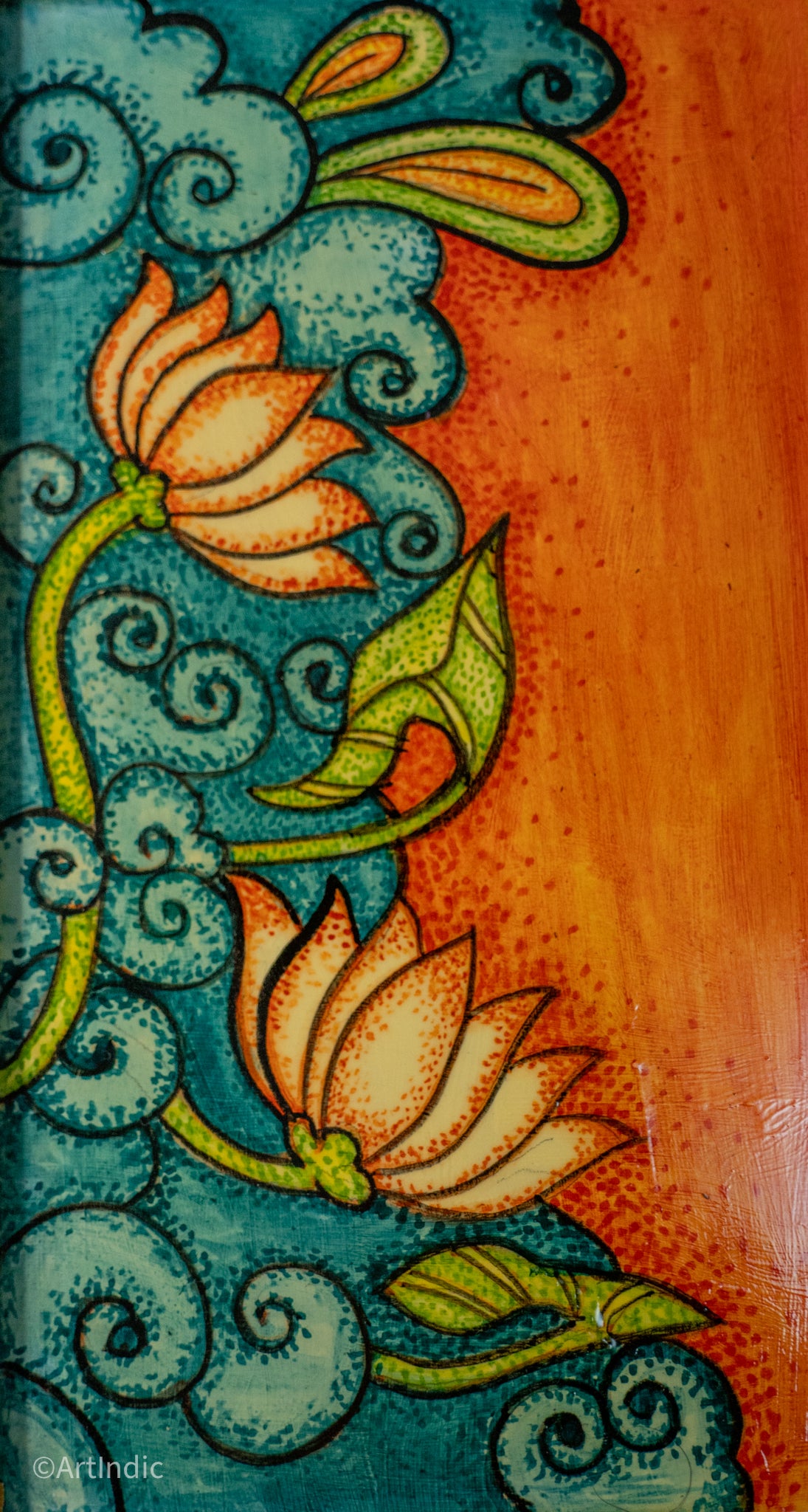 Fighting Lotus - Pen Tray - Kerala Mural (Wood base)