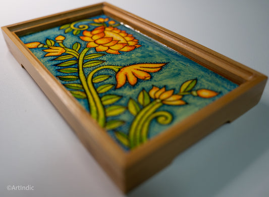 Swaying Lotus - Pen Tray - Kerala Mural (Wood base)