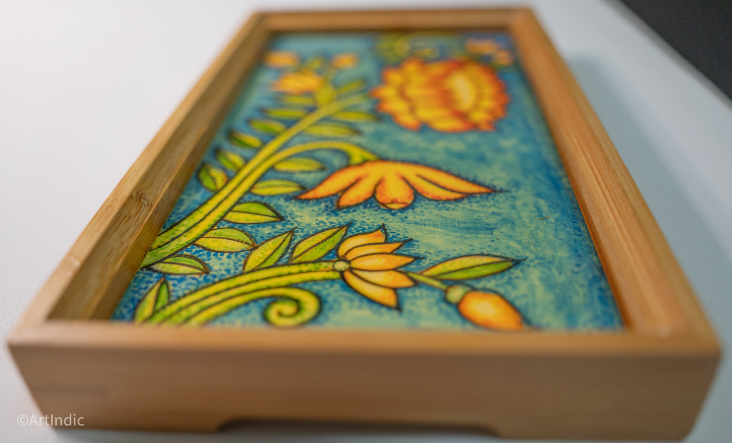 Swaying Lotus - Pen Tray - Kerala Mural (Wood base)