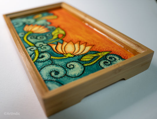 Fighting Lotus - Pen Tray - Kerala Mural (Wood base)