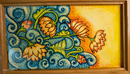 Rising Lotus - Pen Tray - Kerala Mural (Wood base)