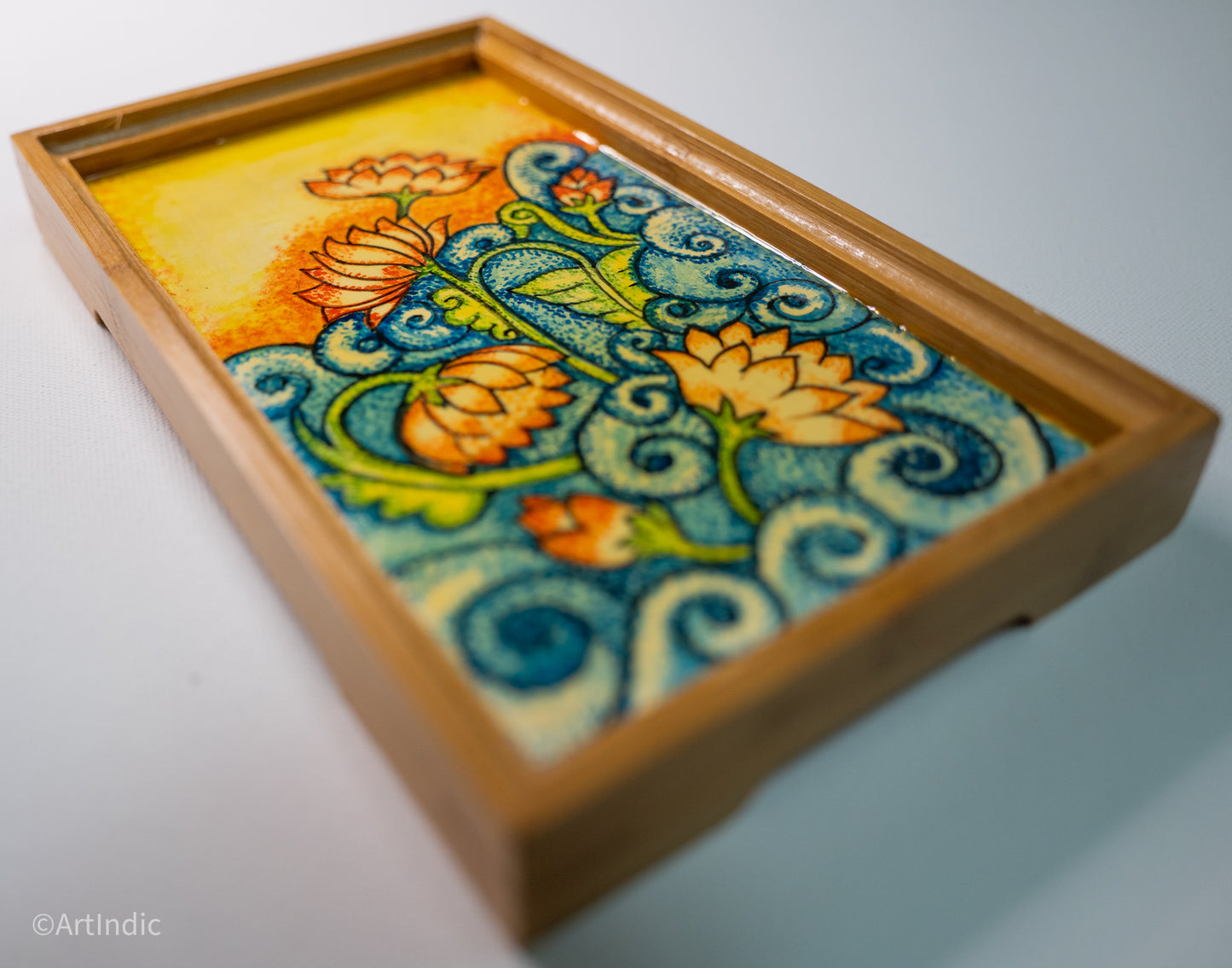 Rising Lotus - Pen Tray - Kerala Mural (Wood base)