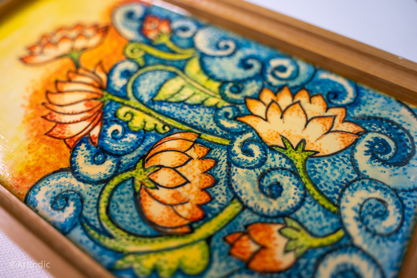 Rising Lotus - Pen Tray - Kerala Mural (Wood base)